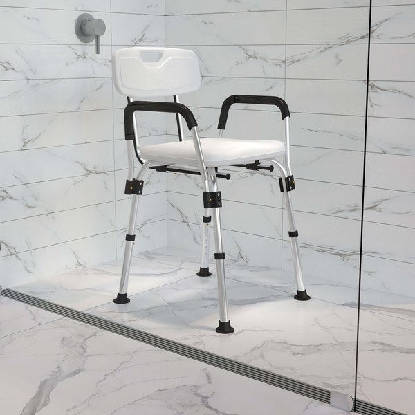 Flash Furniture 14-1/2" L, Rubber, Aluminum, White Adjustable Bath Chair DC-HY3520L-WH-GG